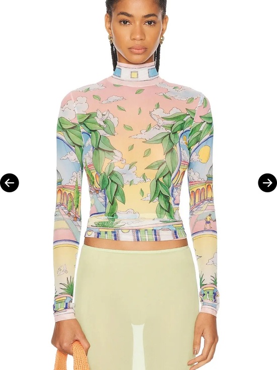 casablanca Tops - Pastel Botanical Mock-Neck Long Sleeve Top